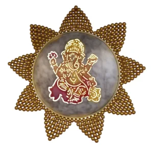 Illuminated Ganesh Wall Hanging with Golden Beaded Aura